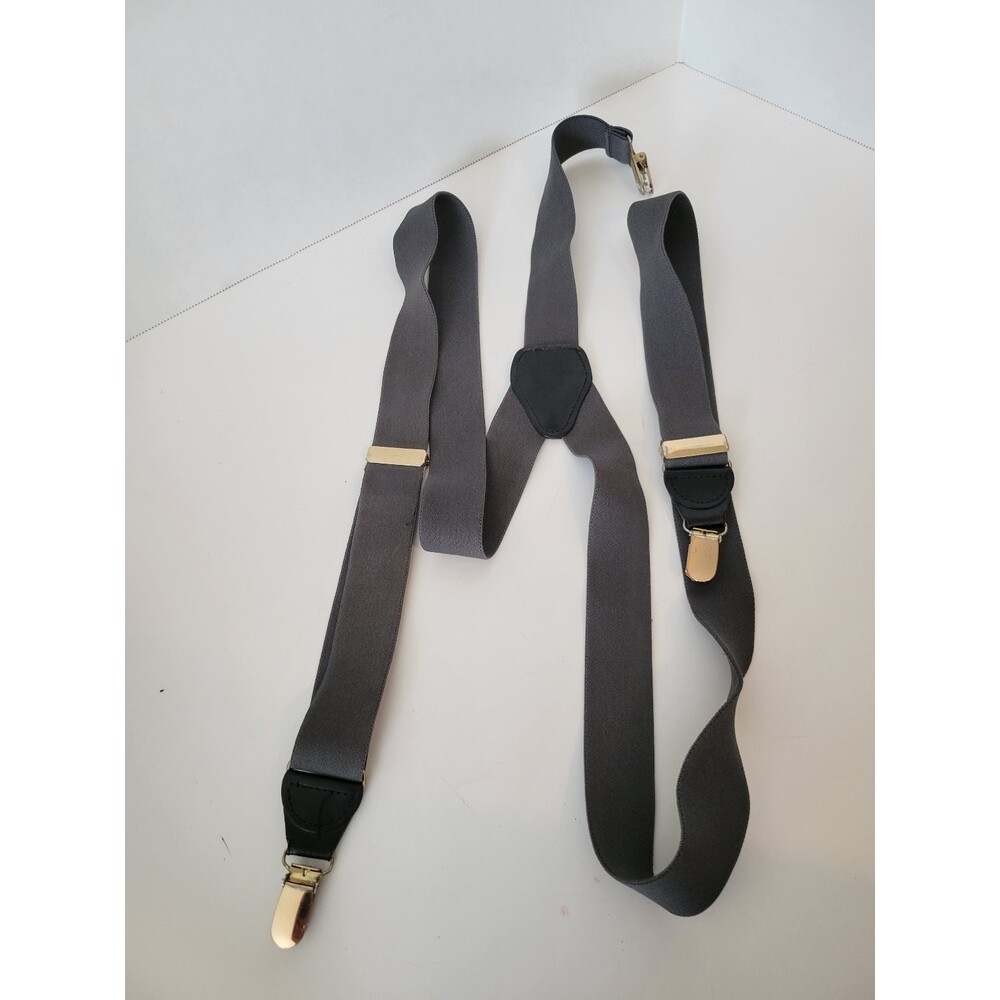 Men's Gray Adjustable Elastic‎ Clip-On Suspenders with Leather Accents